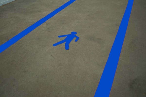 Lopende man voetganger vloersticker blauw
