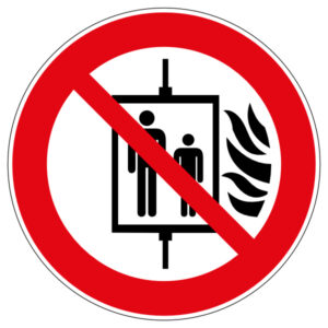 lift niet gebruiken bij brand bord, lift verboden te gebruiken bij brand bord, lift gebuiken bij brand verbodsbord NEN 7010 P020