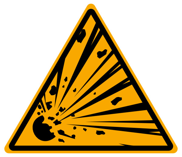 gevaar voor explosieve stoffen bord, explosieve stoffen gevaar bord, explosieve stoffen waarschuwingsbord NEN 7010 W002