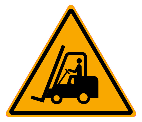 heftruck gevaar bord, waarschuwingsbord heftruck en andere industriele voertuigen NEN 7010 W014