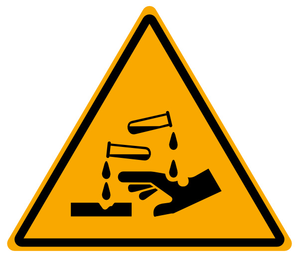 W023 bijtende stoffen gevaar bord, waarschuwingsbrod bijtende stoffen NEN 7010